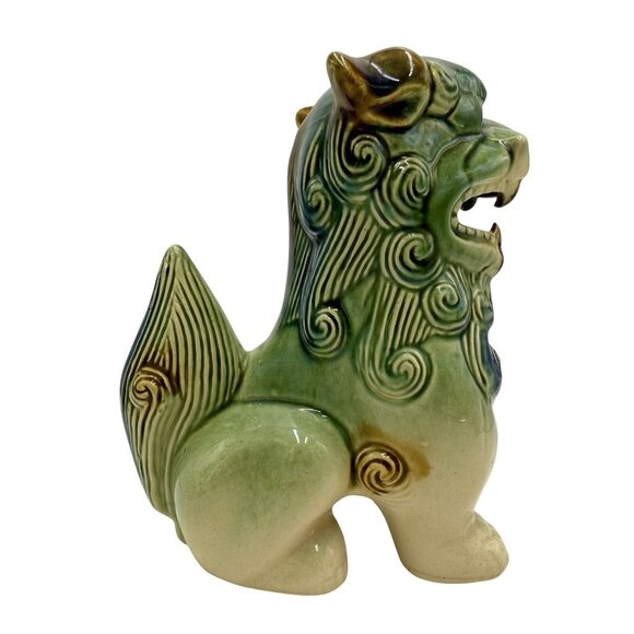 Vintage Foo Dog Blue Green Brown Chinese Lion Dragon Statue 7.25” - Picture 5 of 8